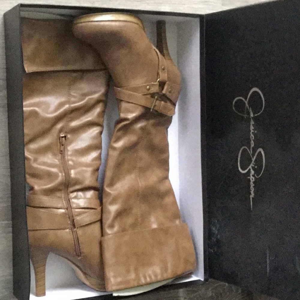 Sexy tan knee high boots